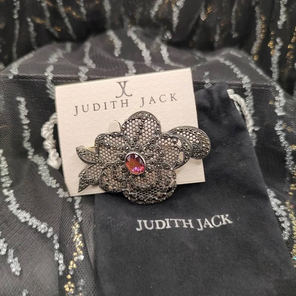 Judith Jack Marcasite Pink Gem Sterling Silver Brooch Pin!